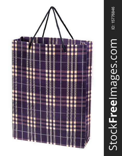 Checkered shopping bag on white background