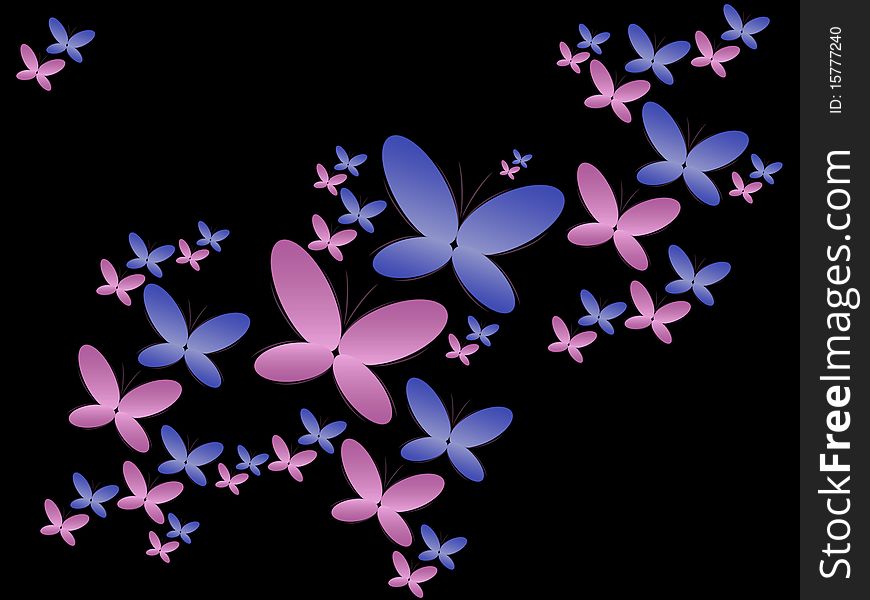 Background with abstract colour butterflies on black. Background with abstract colour butterflies on black