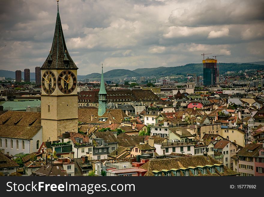 The old Clocktower in ZÃ¼rich, Switzerland. The old Clocktower in ZÃ¼rich, Switzerland