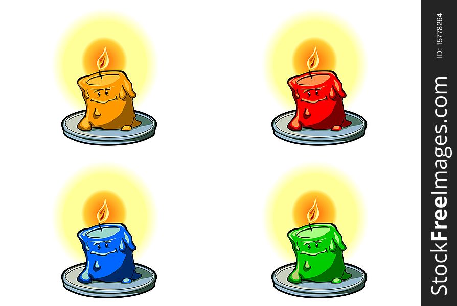 4 colorful candles. Yellow, blue, green anc red. 4 colorful candles. Yellow, blue, green anc red.