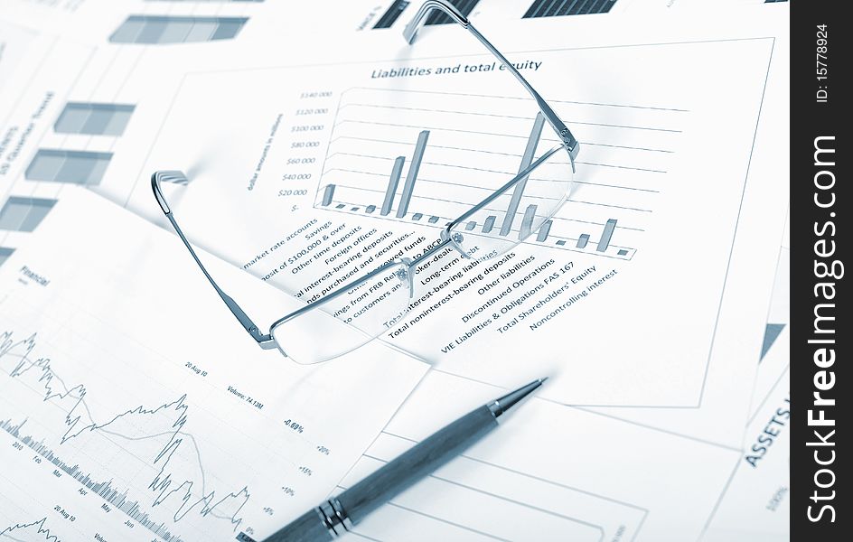 Charts, diagrams, tables. Workplace for the business person.