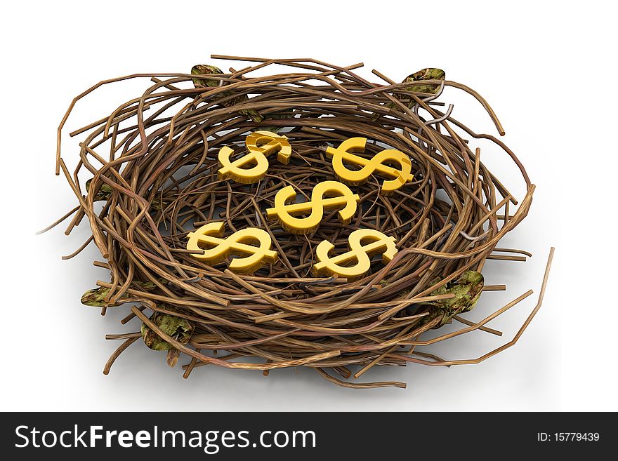 Dollar sign in being protected in a nest. Conceptual design. Dollar sign in being protected in a nest. Conceptual design