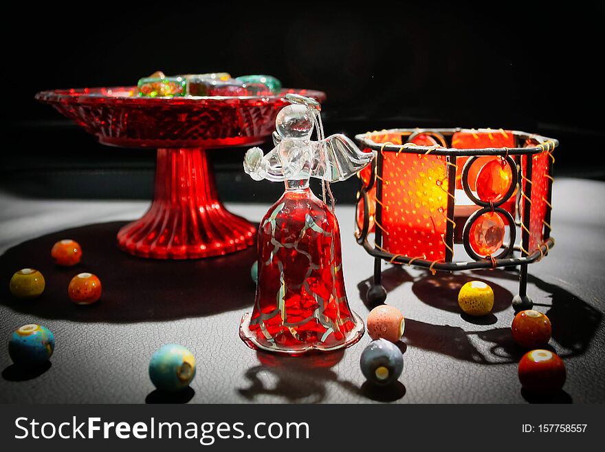 Christmas Candles, Bowl With Sweets And Bell