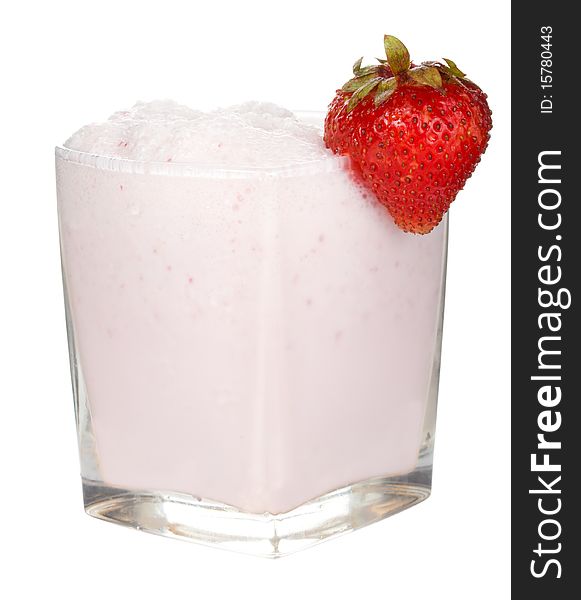 Close-up fresh strawberry milkshake, isolated on white