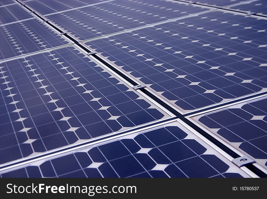 Solar panels at the power plant closeup view. Solar panels at the power plant closeup view