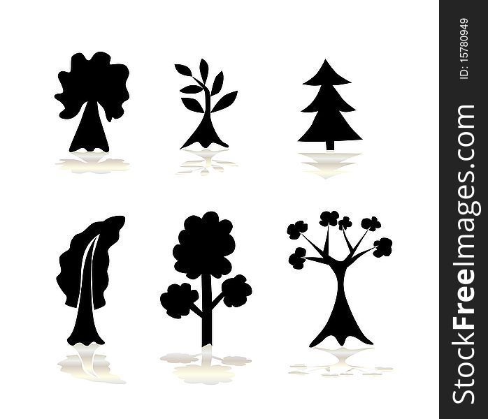 Set of abstract tree silhouettes, symbol of nature. Set of abstract tree silhouettes, symbol of nature