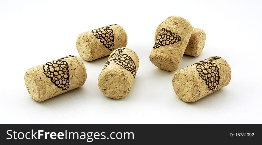Decorative wine corks isolated on white backgound