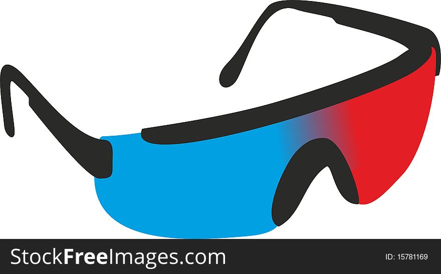 Futuristic shape of red-blue glasses used for 3D movie watching. Futuristic shape of red-blue glasses used for 3D movie watching