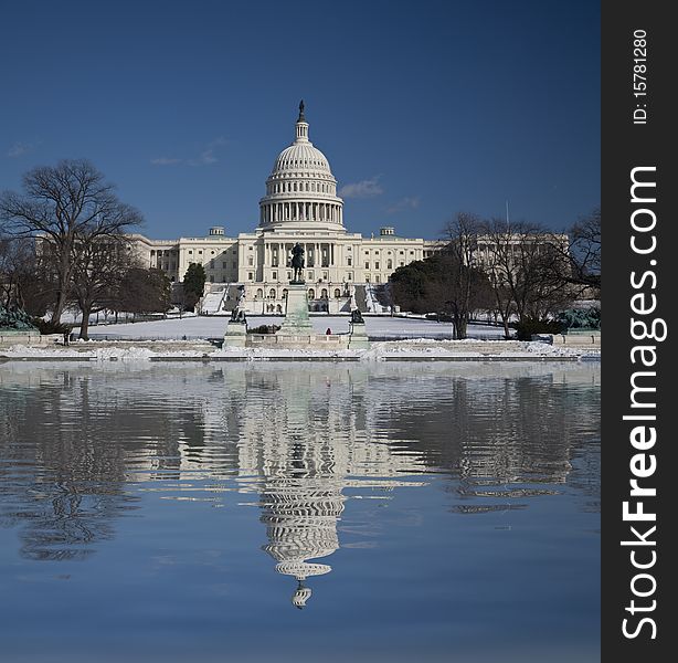 Capitol Hill building with amazing reflection in Washington DC. Capitol Hill building with amazing reflection in Washington DC