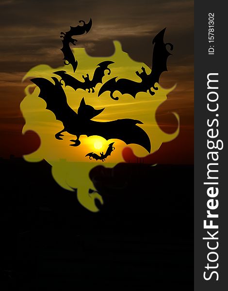 Black bat silhouettes halloween on night sky background. Black bat silhouettes halloween on night sky background