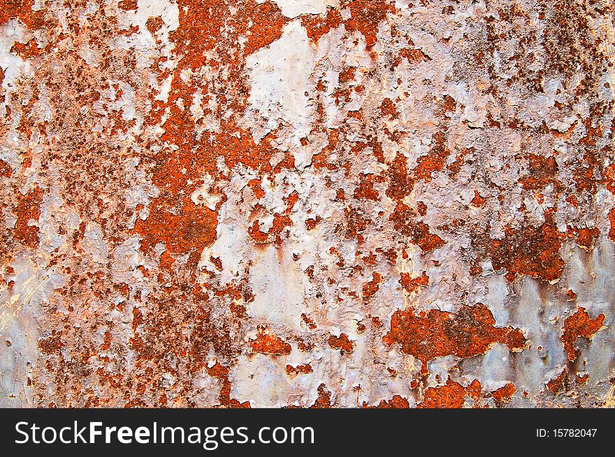 Oxidized Metal Sheet Covered With Old Paint.