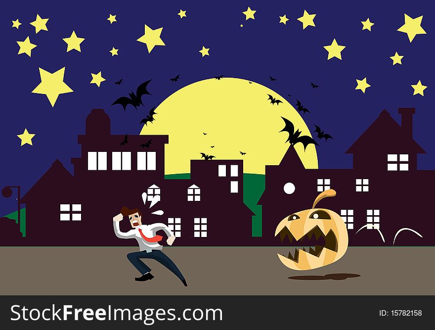 Images of a pumpkin ghost who is chasing another people. Images of a pumpkin ghost who is chasing another people.