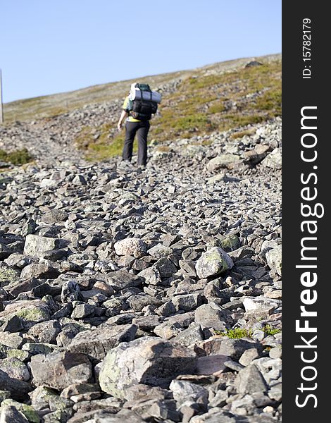 Woman hiker in a national park in Northern Finland. Woman hiker in a national park in Northern Finland.