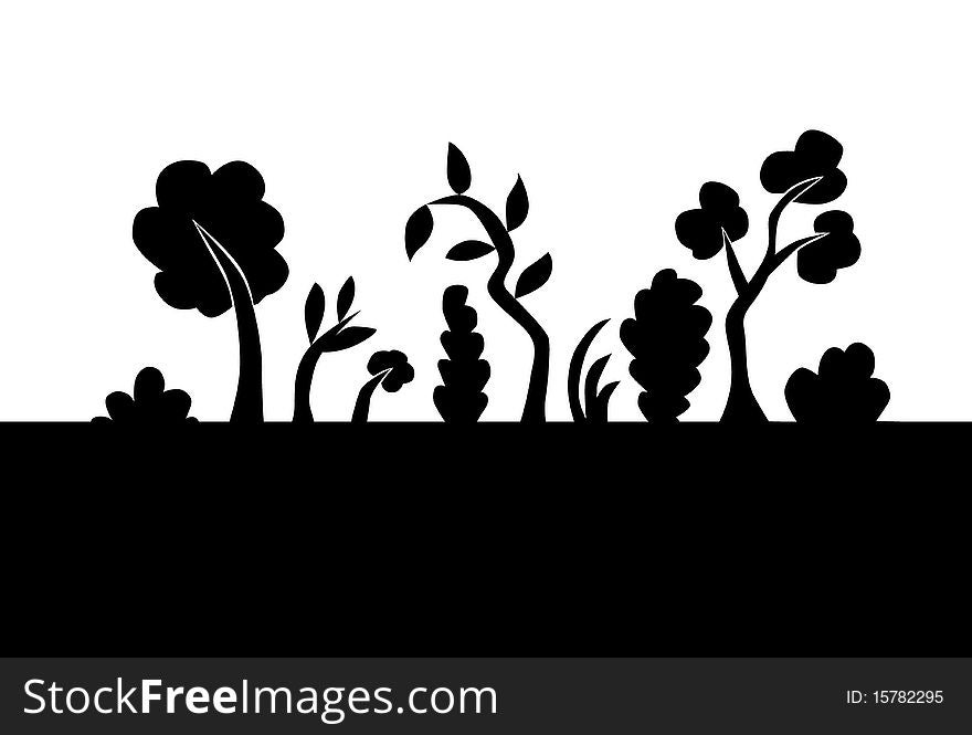 Trees and grass silhouettes, symbol of nature