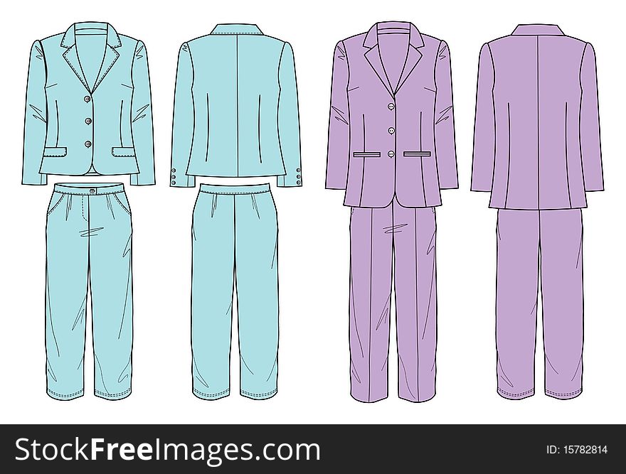 Suit with jacket and pants for
young women. Suit with jacket and pants for
young women
