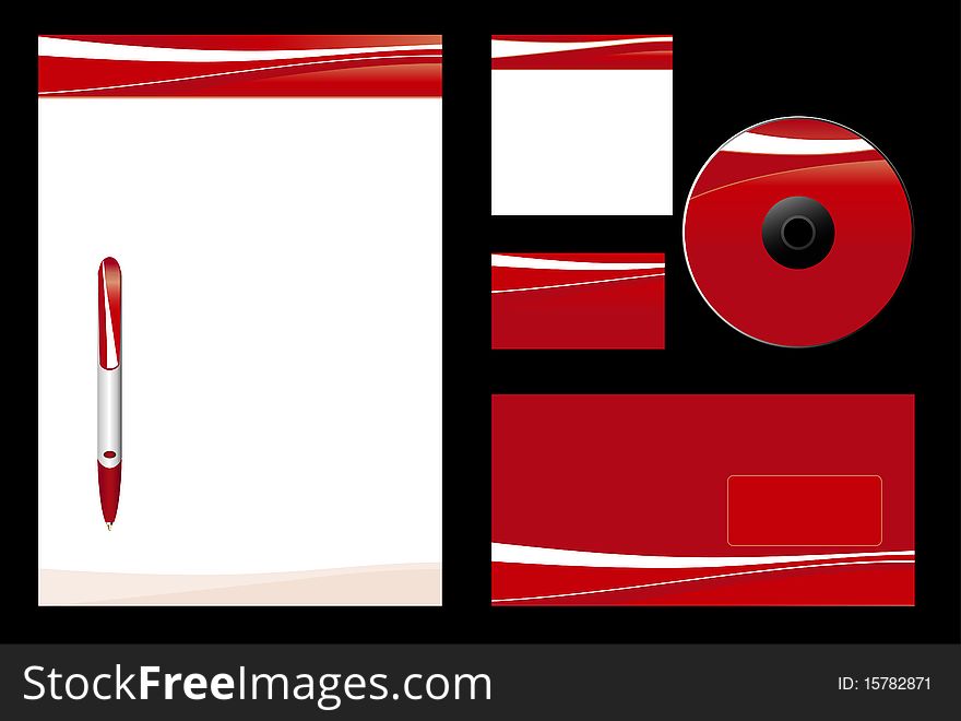 Red template  background (blank, card, cd, note-paper, envelope, pen). Red template  background (blank, card, cd, note-paper, envelope, pen)