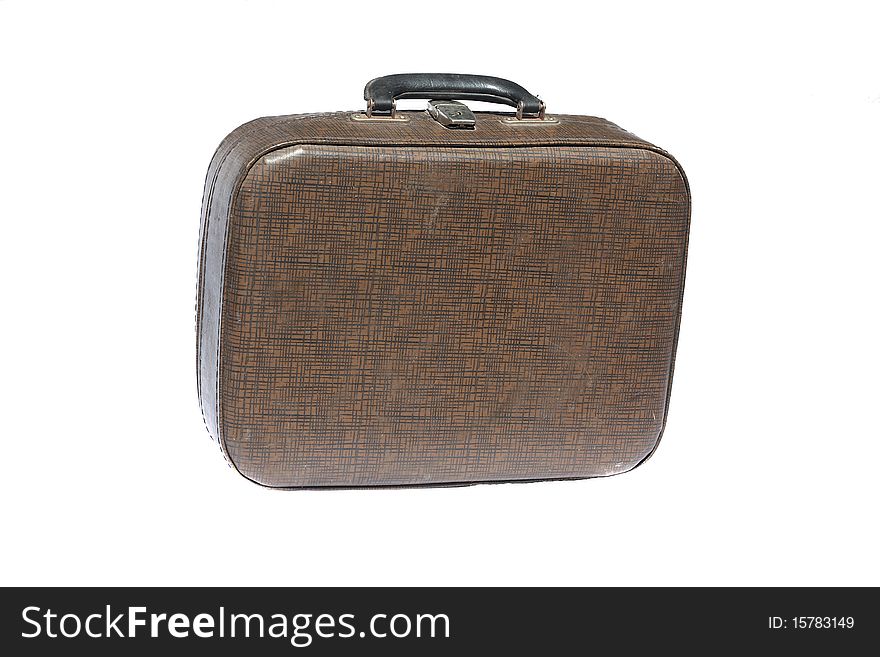 Old suitcase on white background