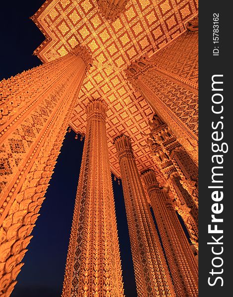 Golden Temple at night in Thailand