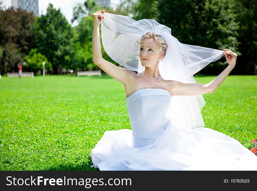 Young beautiful bride outdoor wedding. Young beautiful bride outdoor wedding