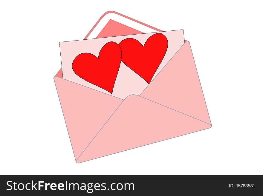 Illustration of an open envelope with love hearts. Illustration of an open envelope with love hearts