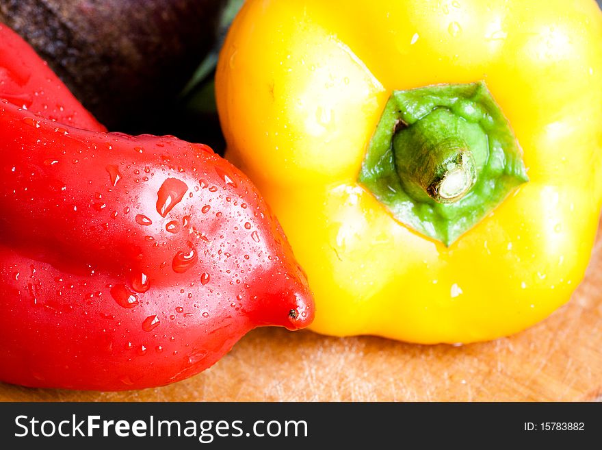 Fresh bulgarian pepper with water drops