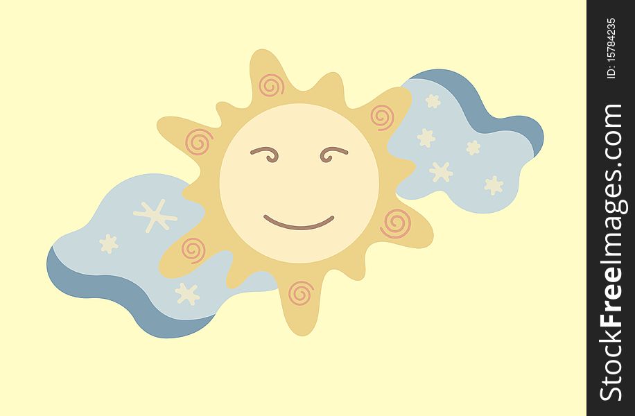 Set of stylized Cartoon sun and clouds Illustration with ornaments. Set of stylized Cartoon sun and clouds Illustration with ornaments