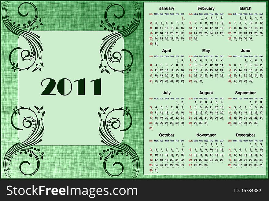 Green illustration Calendar for 2011. Green illustration Calendar for 2011