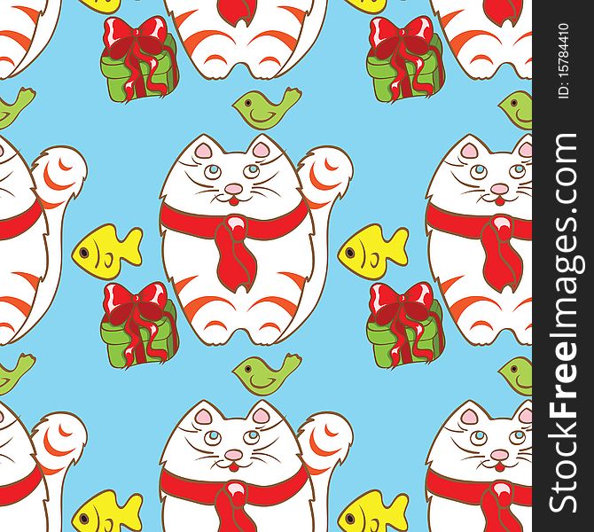 Background pattern with cat, fish,bird and present. Background pattern with cat, fish,bird and present