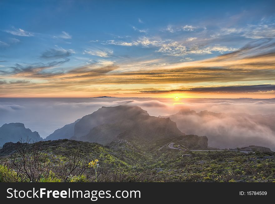 Sunset from Cherfe panoramic lookout located at Tenerife Island. Sunset from Cherfe panoramic lookout located at Tenerife Island.