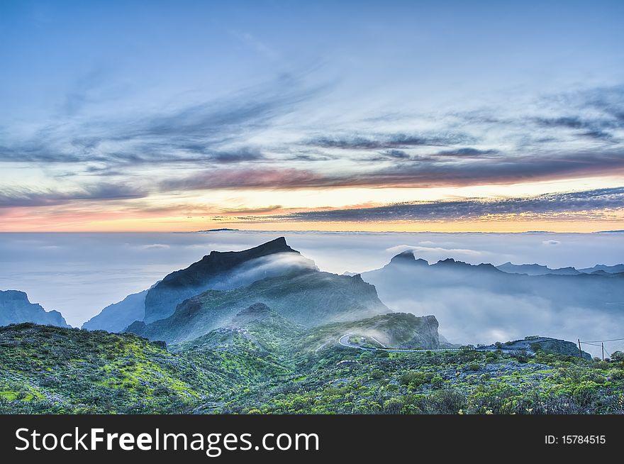 Sunset from Cherfe panoramic lookout located at Tenerife Island. Sunset from Cherfe panoramic lookout located at Tenerife Island.