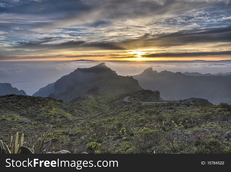 Sunset from Cherfe panoramic lookout located at Tenerife Island. Sunset from Cherfe panoramic lookout located at Tenerife Island.