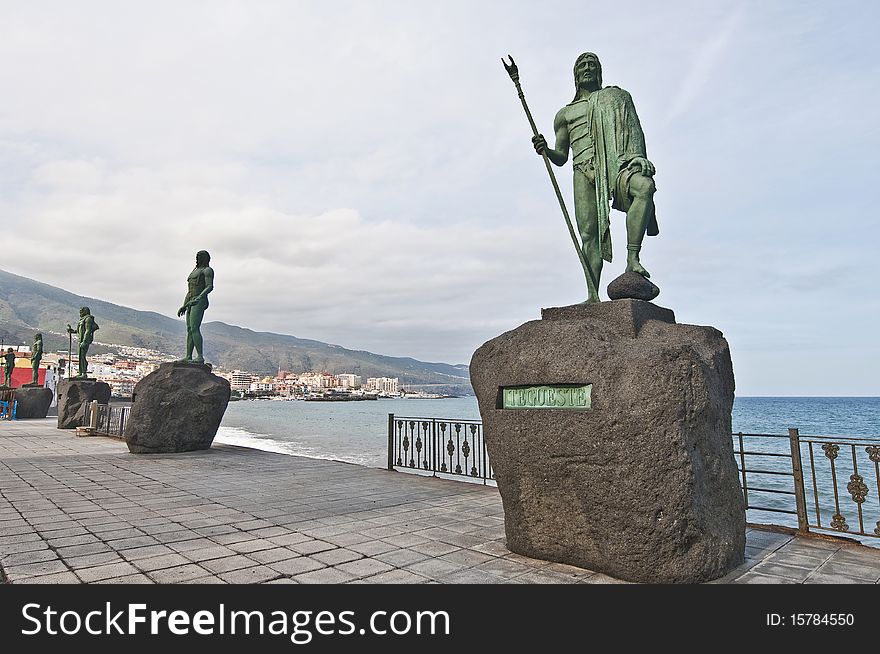 Guanches indians statues located at Plaza de la Patrona de Canarias at Candelaria, Tenerife Island