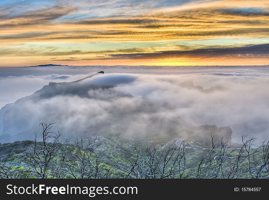 Sunset from Cherfe panoramic lookout located at Tenerife Island. Sunset from Cherfe panoramic lookout located at Tenerife Island.