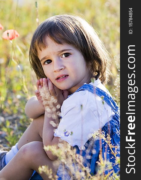 Portrait of a little girl in summer field. Portrait of a little girl in summer field