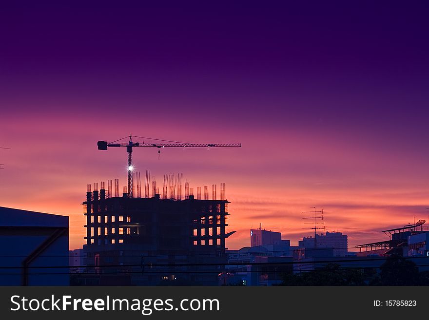 Sunset wit construction in Thailand