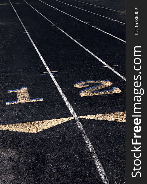 Lanes of a race track with numbers and lines. Lanes of a race track with numbers and lines