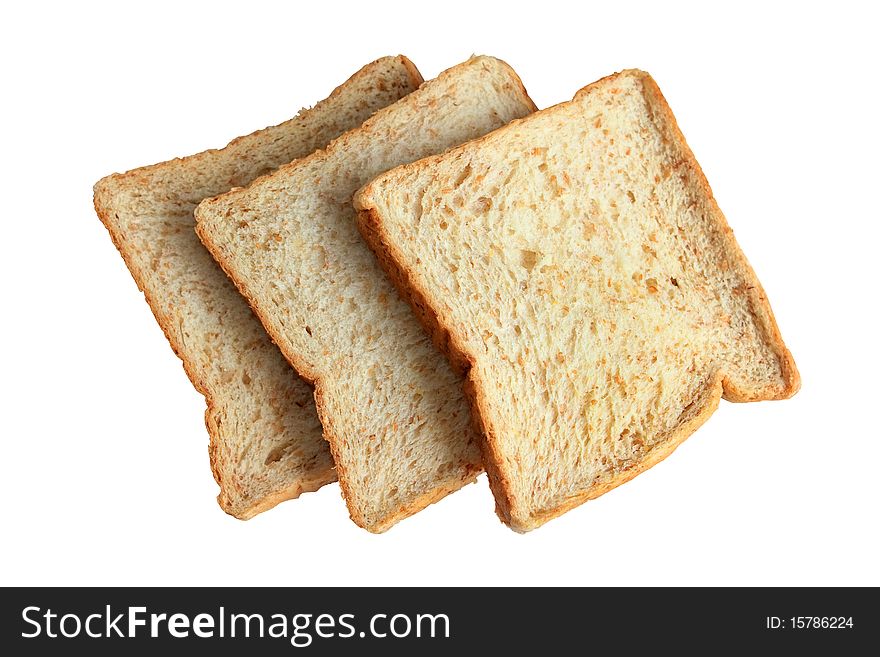 Three Wholewheat Sliced Breads on white background