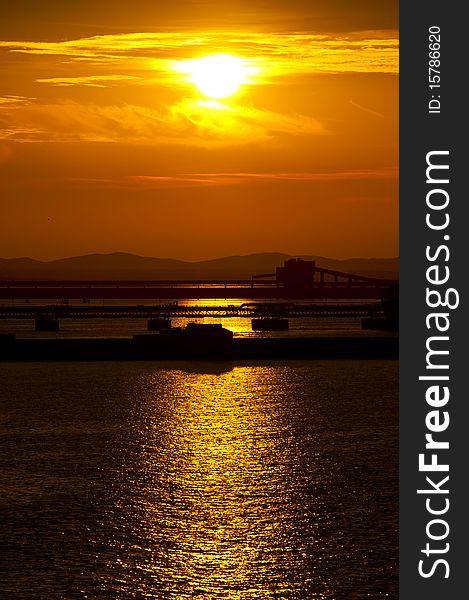 Sunset at the port of Porto Torres ship. Sunset at the port of Porto Torres ship