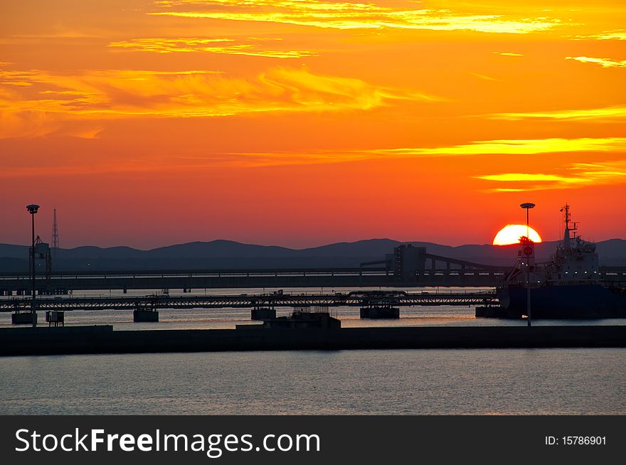 Sunset at the port of Porto Torres ship. Sunset at the port of Porto Torres ship