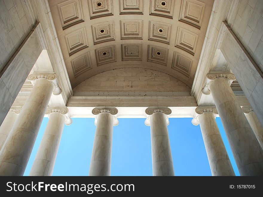 A view of the top part of the Jefferson Memorial in Washington D.C., USA.