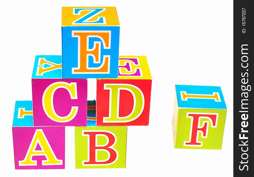 Words alphabet blocks toy on a white background
