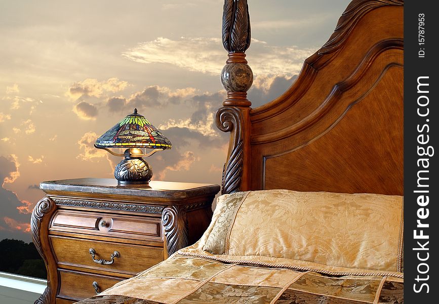 Bedroom in classic style wirh beautiful sunset. Bedroom in classic style wirh beautiful sunset