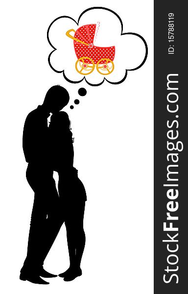 Silhouettes of two lovers on a white background for a design