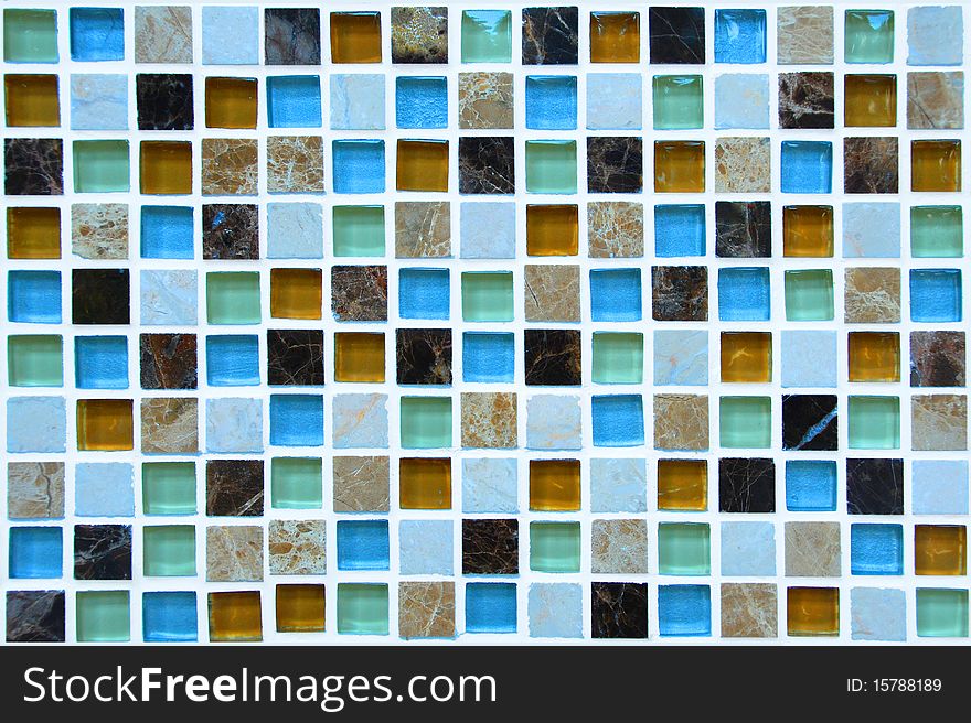 Blue and beige glass mosaic