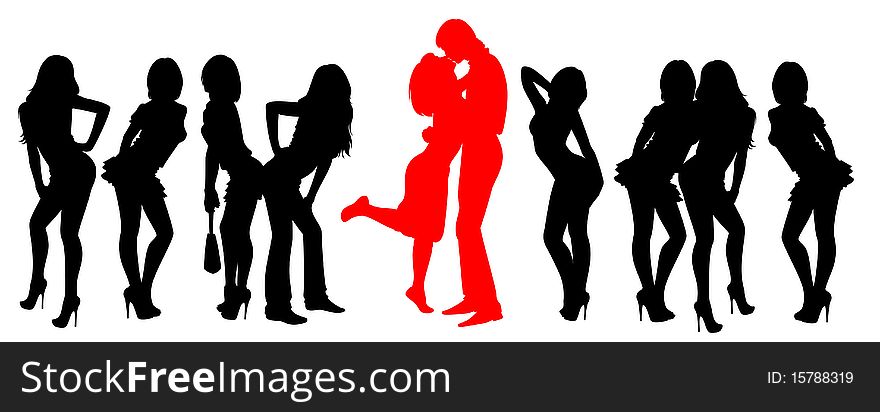 Silhouette of girls is isolated on a  background