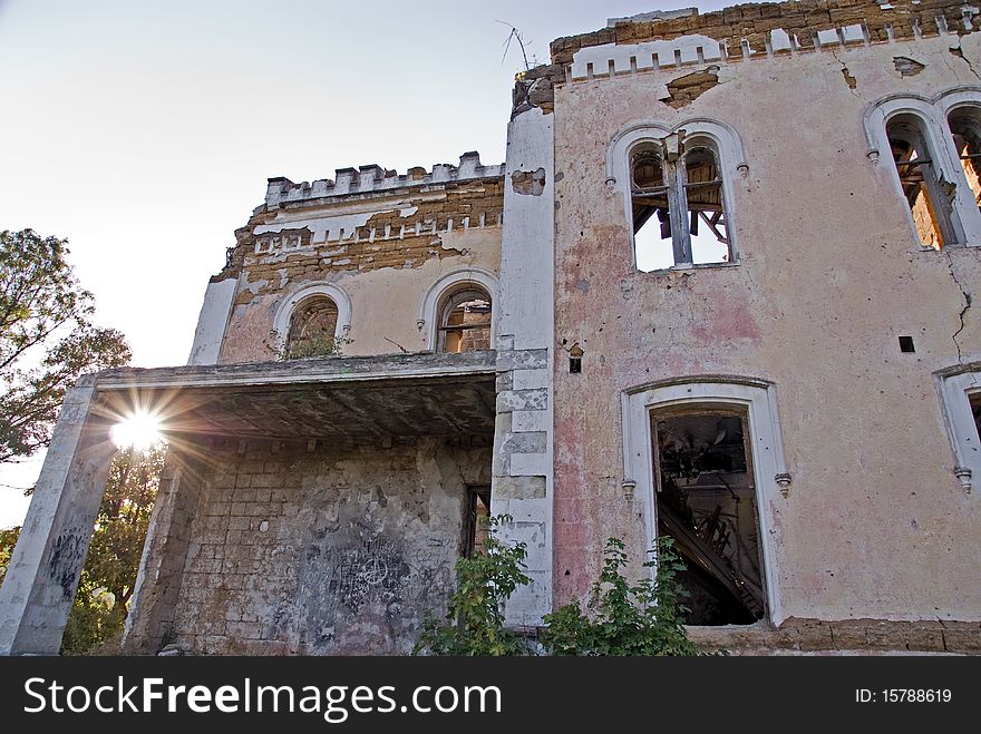 Destroyed old castle and sun. Destroyed old castle and sun