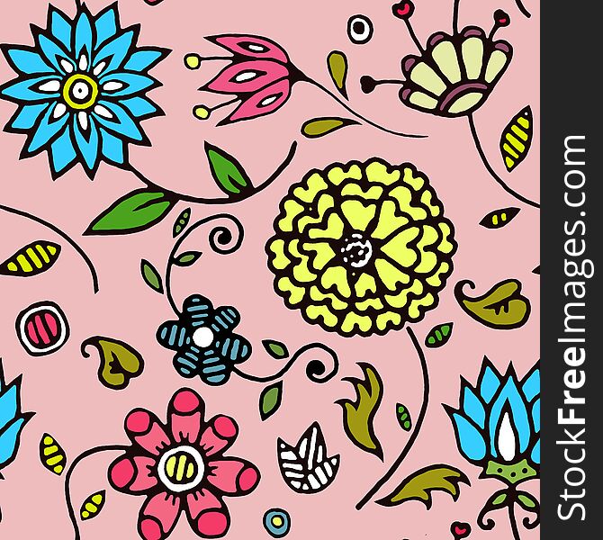 Floral Decor Seamless Pattern. Hand-drawn Multicolored Flowers.