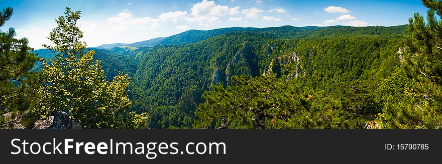 Wonderful viewpoint over the canyon of Drina river, from the high point of mountain Tara, Serbia. The viewpoint is named Sokolica. Wonderful viewpoint over the canyon of Drina river, from the high point of mountain Tara, Serbia. The viewpoint is named Sokolica