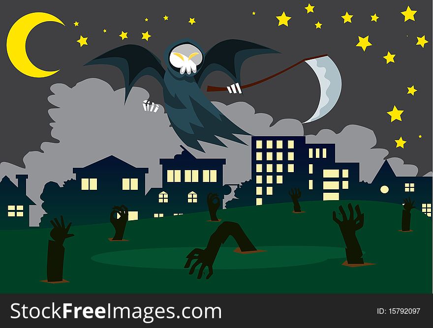 Image of a angel of death who is flying on Halloween night. Image of a angel of death who is flying on Halloween night.