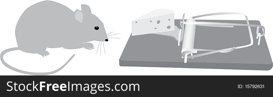 Mouse traps before - grayscale illustration